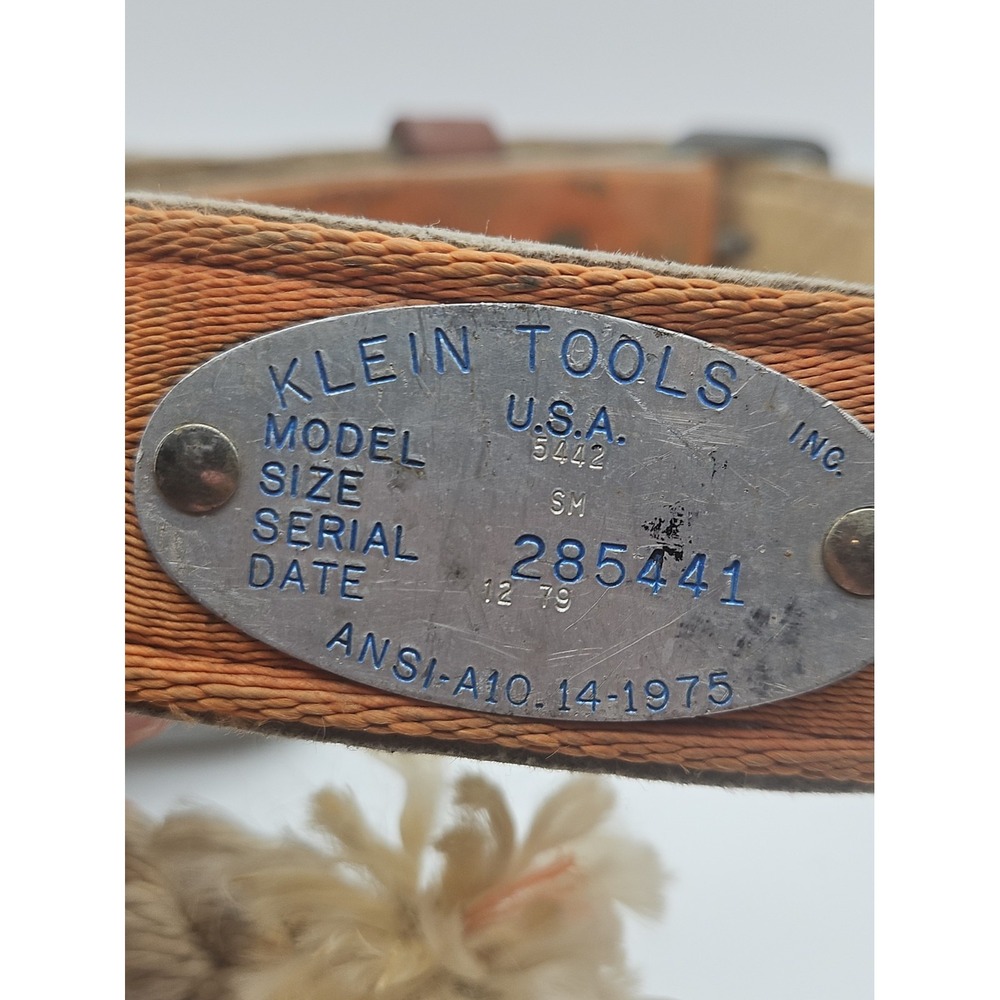 Vintage Klein Tools USA Lineman Leather Climbing Belt 5442 12/79 Small